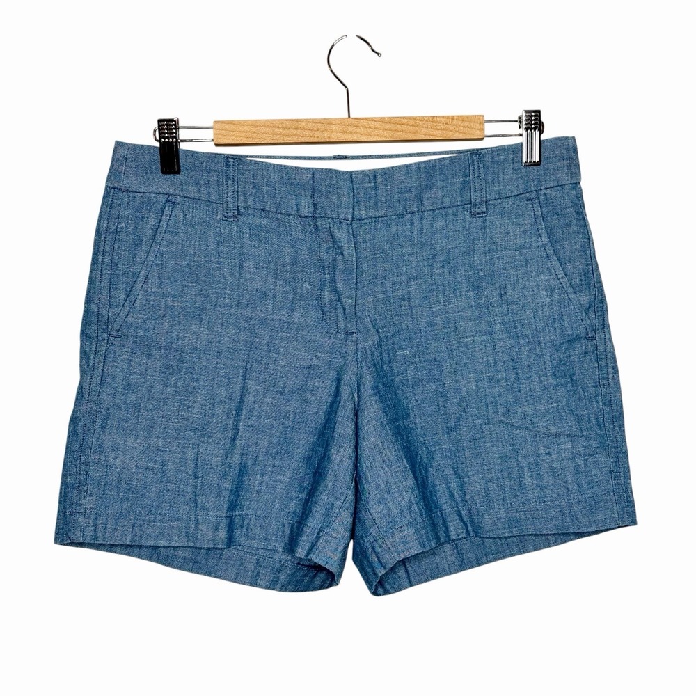 J Crew Chambray Shorts Womens Size 6 Mid Rise Nautical Preppy Fisherman Coastal